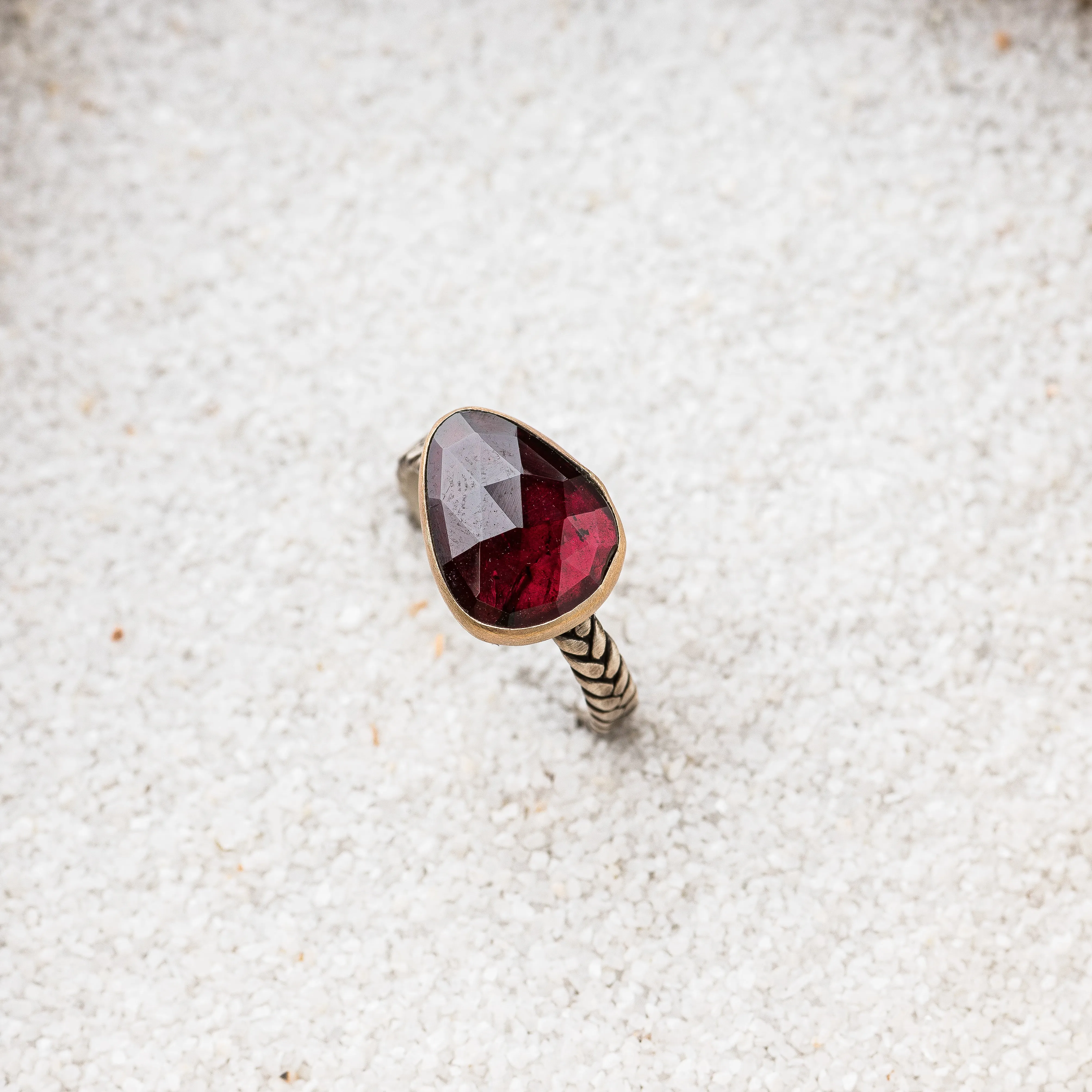 Rhodolite Garnet Ring with Braided Band