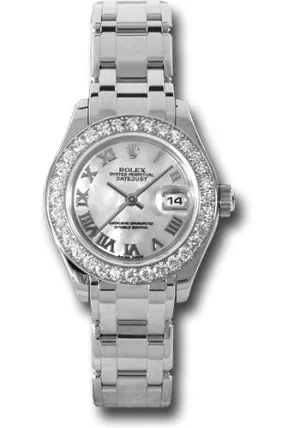 Rolex White Gold Lady-Datejust Pearlmaster 29 Watch - 32 Diamond Bezel - Mother-Of-Pearl Roman Dial - 80299 mr