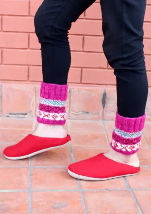 Royal Pink Multicolor Winter Woolen Short Legwarmers