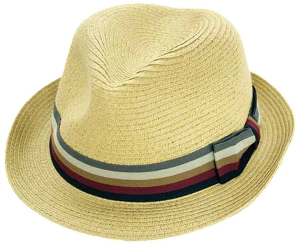 Sakkas Striped Bow Pinch Crown Straw Hat