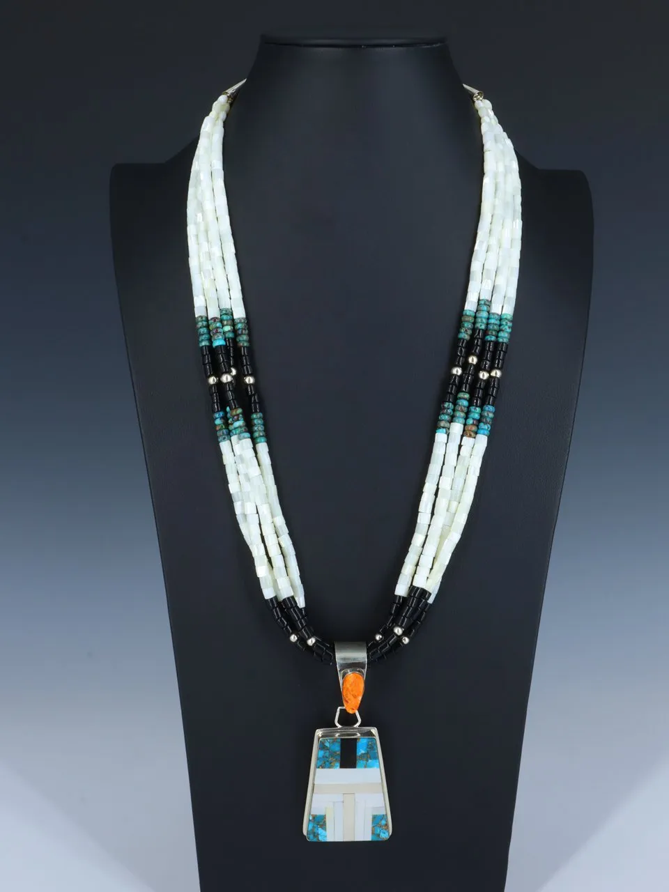 Santo Domingo Four Strand Black Jet and Mother of Pearl Necklace