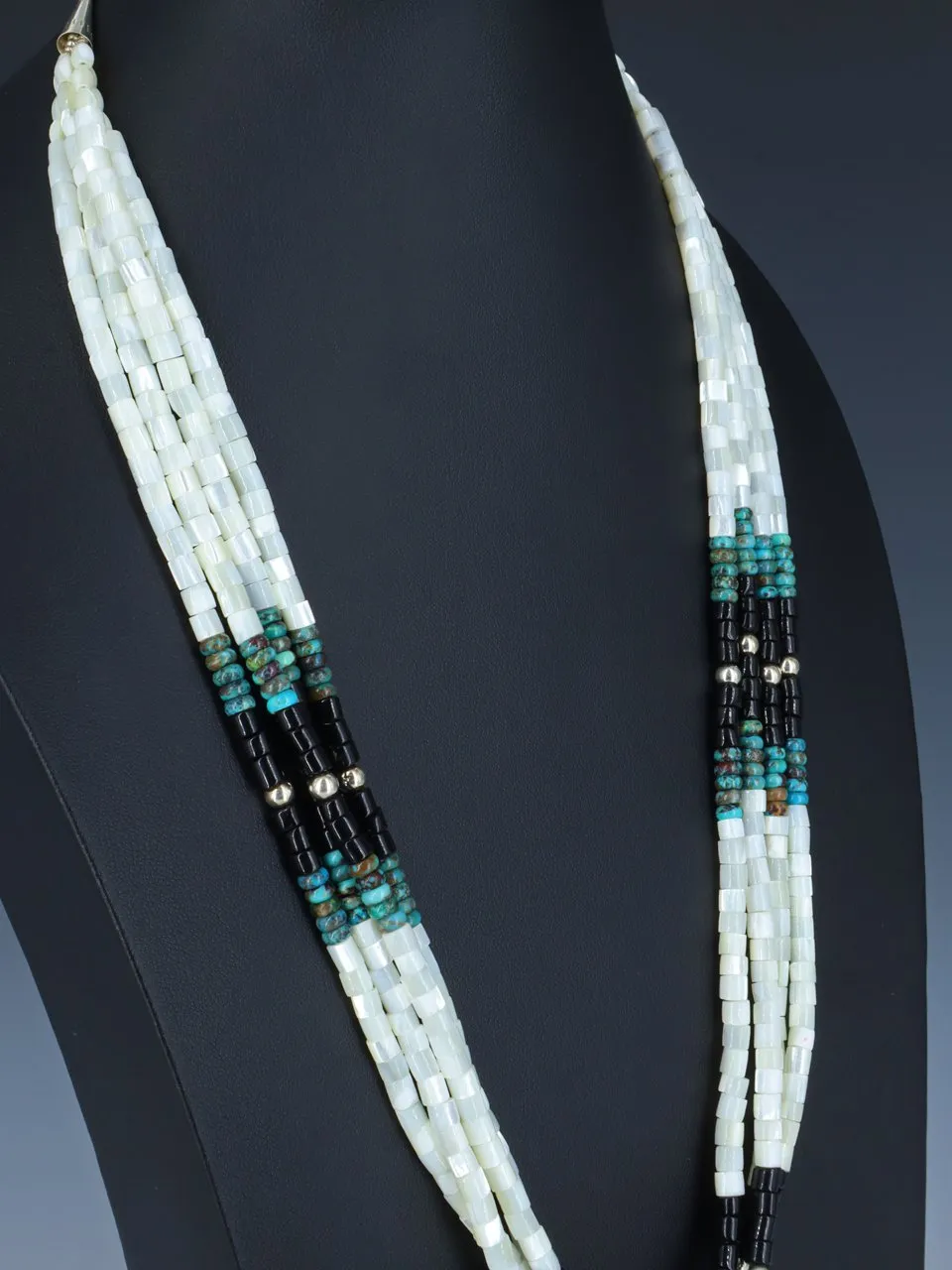 Santo Domingo Four Strand Black Jet and Mother of Pearl Necklace