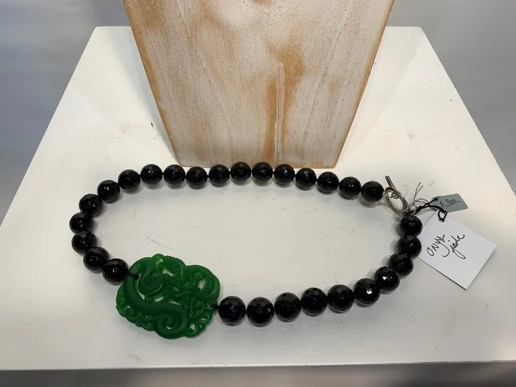 Semi Precious Onyx One of a Kind Necklace Made in California.