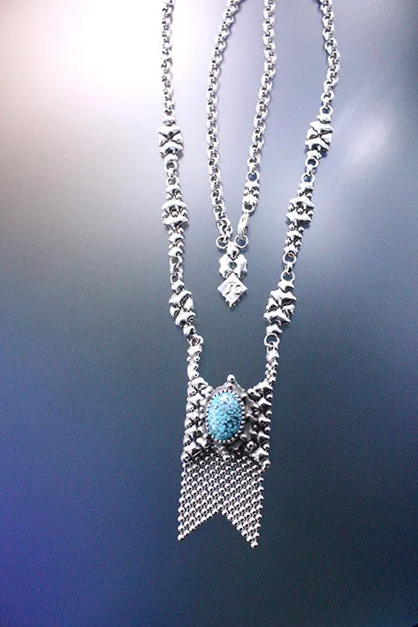 SG Liquid Metal RTN10-AS TUQ – Antique Silver Finish and Turquoise Chain/Necklace by Sergio Gutierrez