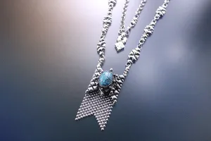 SG Liquid Metal RTN10-AS TUQ – Antique Silver Finish and Turquoise Chain/Necklace by Sergio Gutierrez