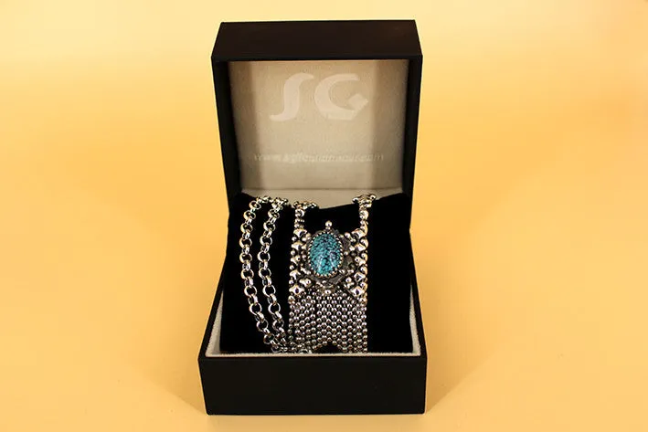 SG Liquid Metal RTN10-AS TUQ – Antique Silver Finish and Turquoise Chain/Necklace by Sergio Gutierrez