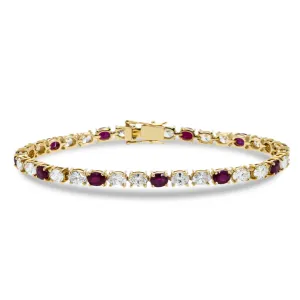 Sierra Oval Cut Ruby & Lab Grown Diamond Tennis Bracelet in 18K Yellow Gold