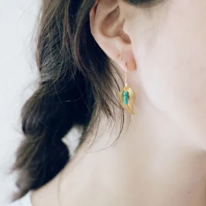 Small Leaf Turquoise Bead Earrings