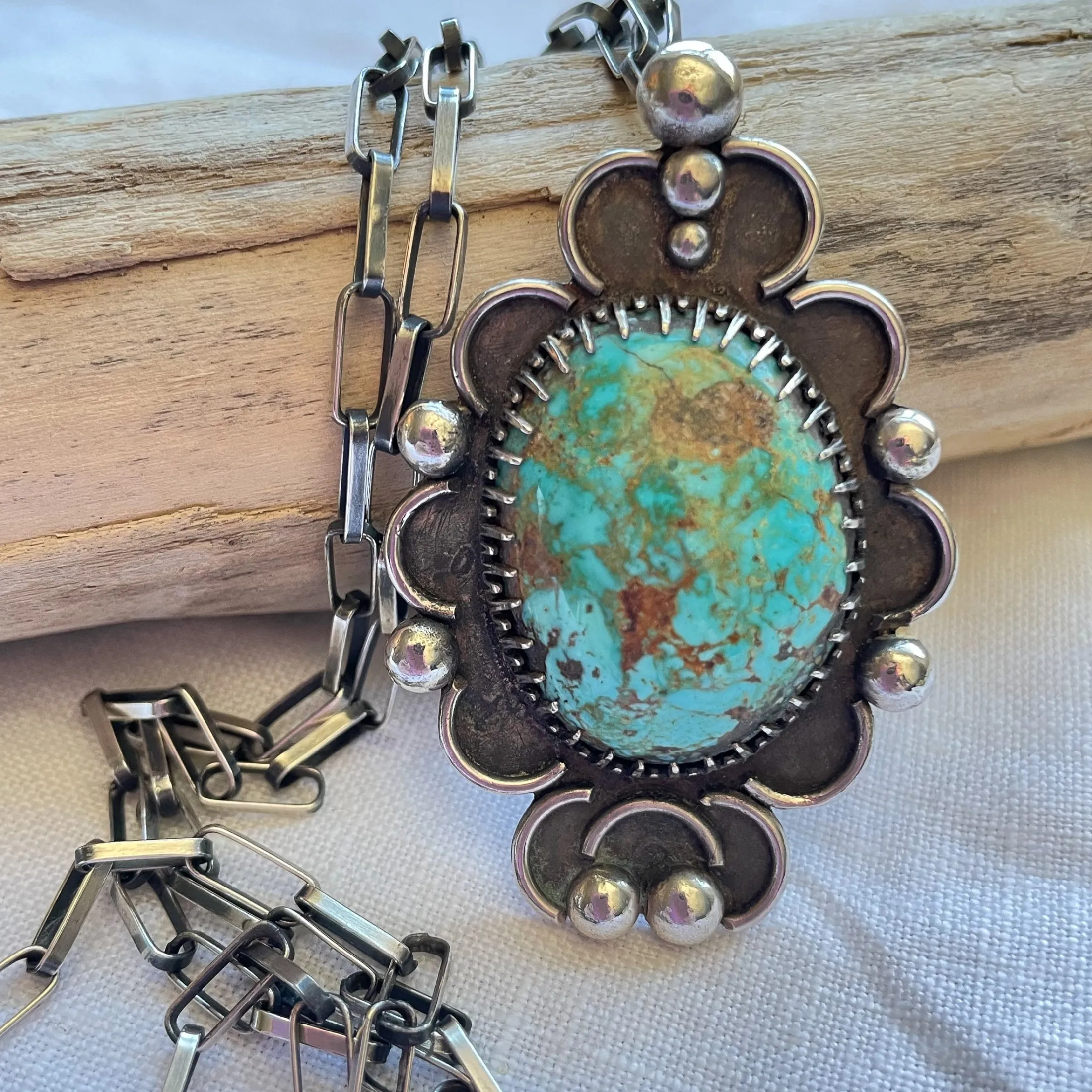 SOLD Old Pawn Silver/Nevada Turquoise Native American Pendant Necklace