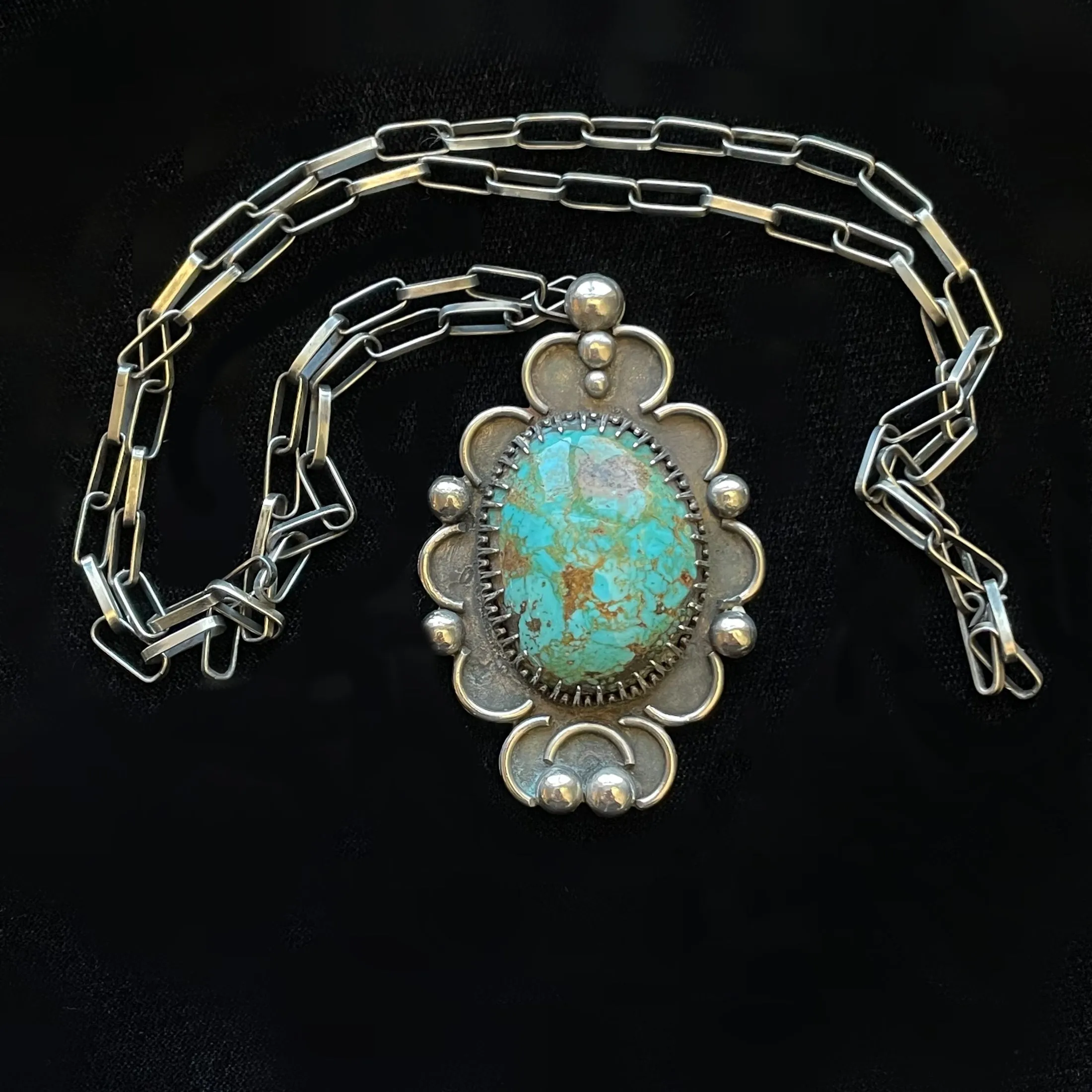 SOLD Old Pawn Silver/Nevada Turquoise Native American Pendant Necklace