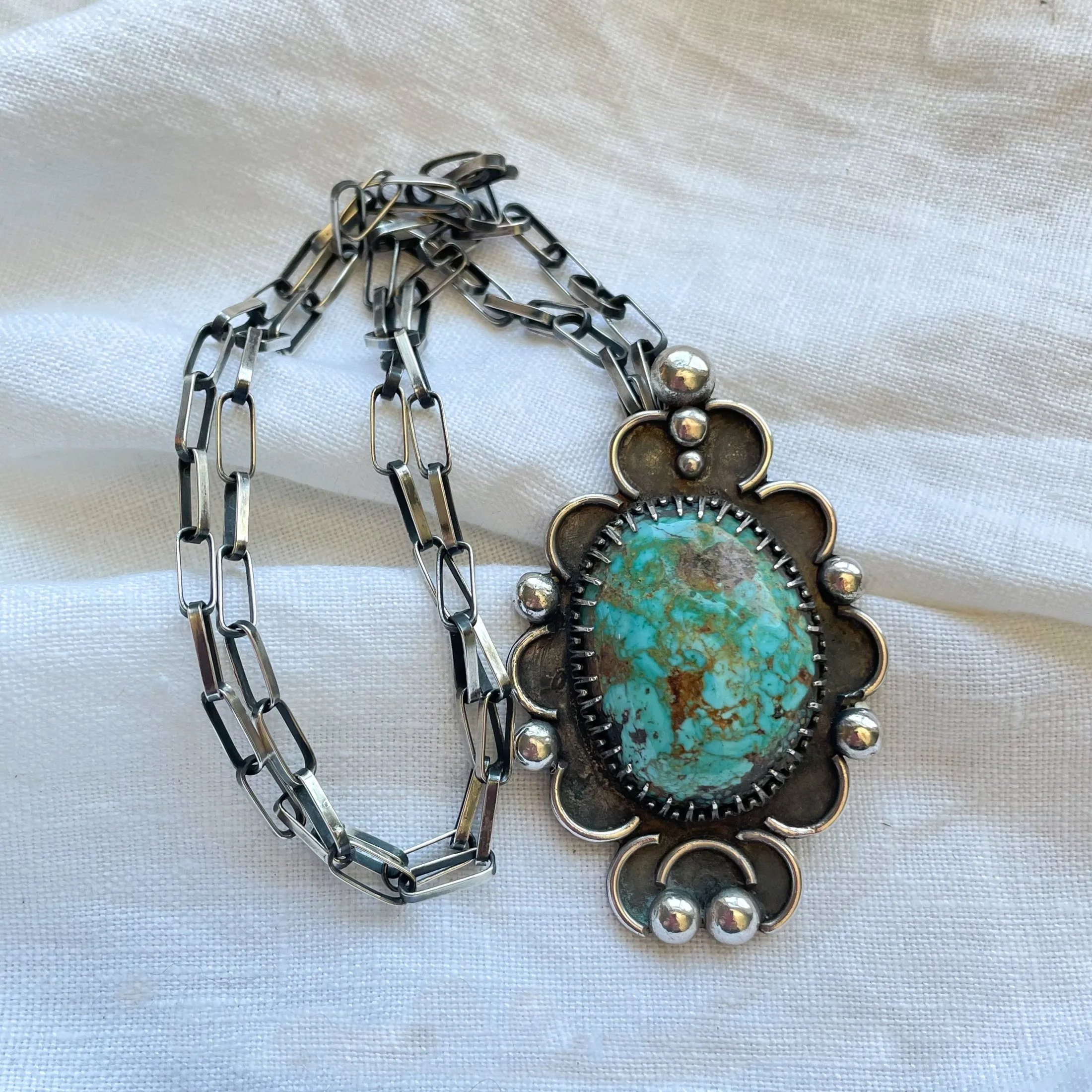 SOLD Old Pawn Silver/Nevada Turquoise Native American Pendant Necklace