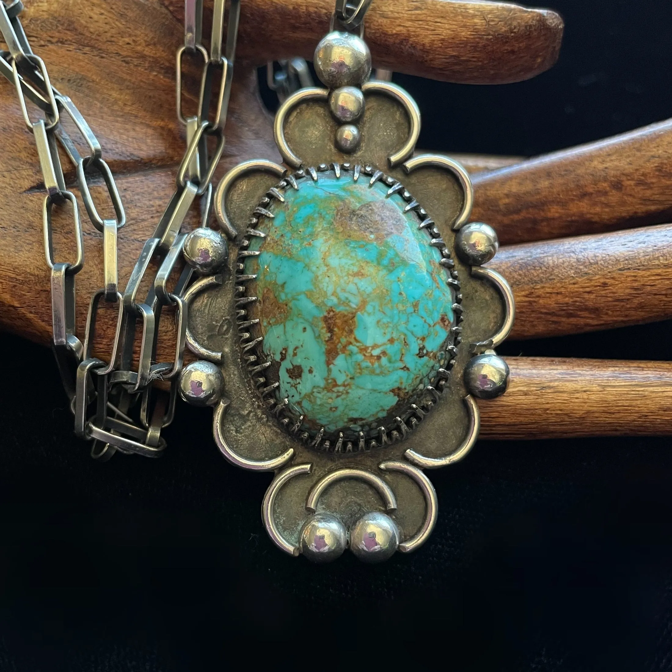 SOLD Old Pawn Silver/Nevada Turquoise Native American Pendant Necklace