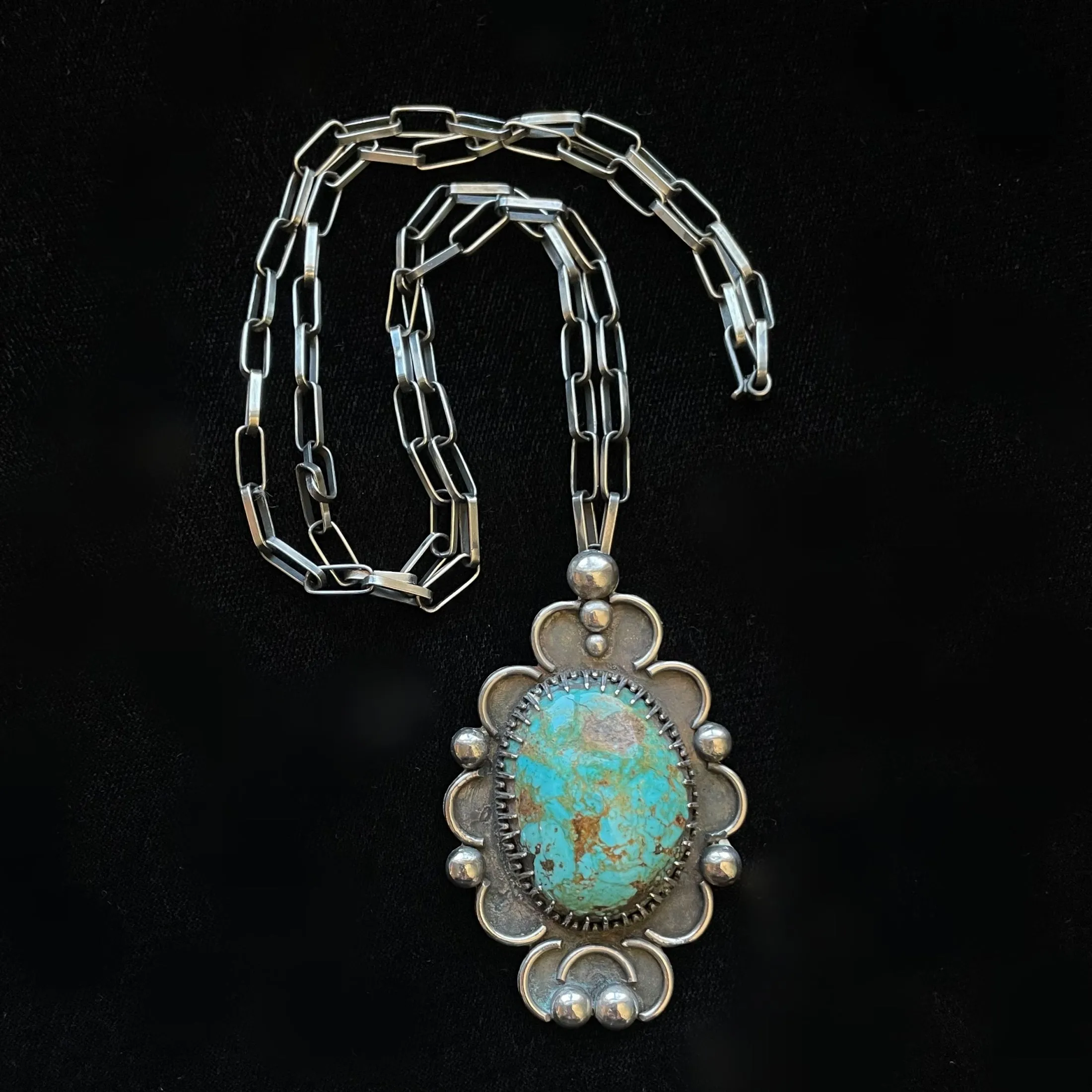 SOLD Old Pawn Silver/Nevada Turquoise Native American Pendant Necklace