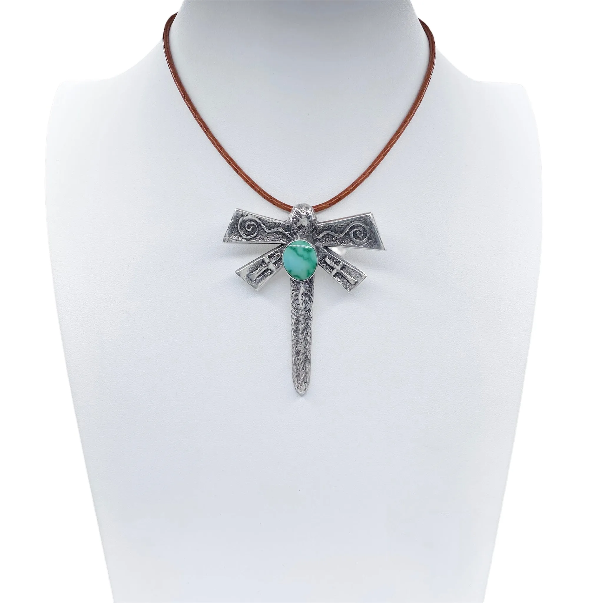 Sonoran Green Turquoise NAVAJO SILVER DRAGONFLY PENDANT