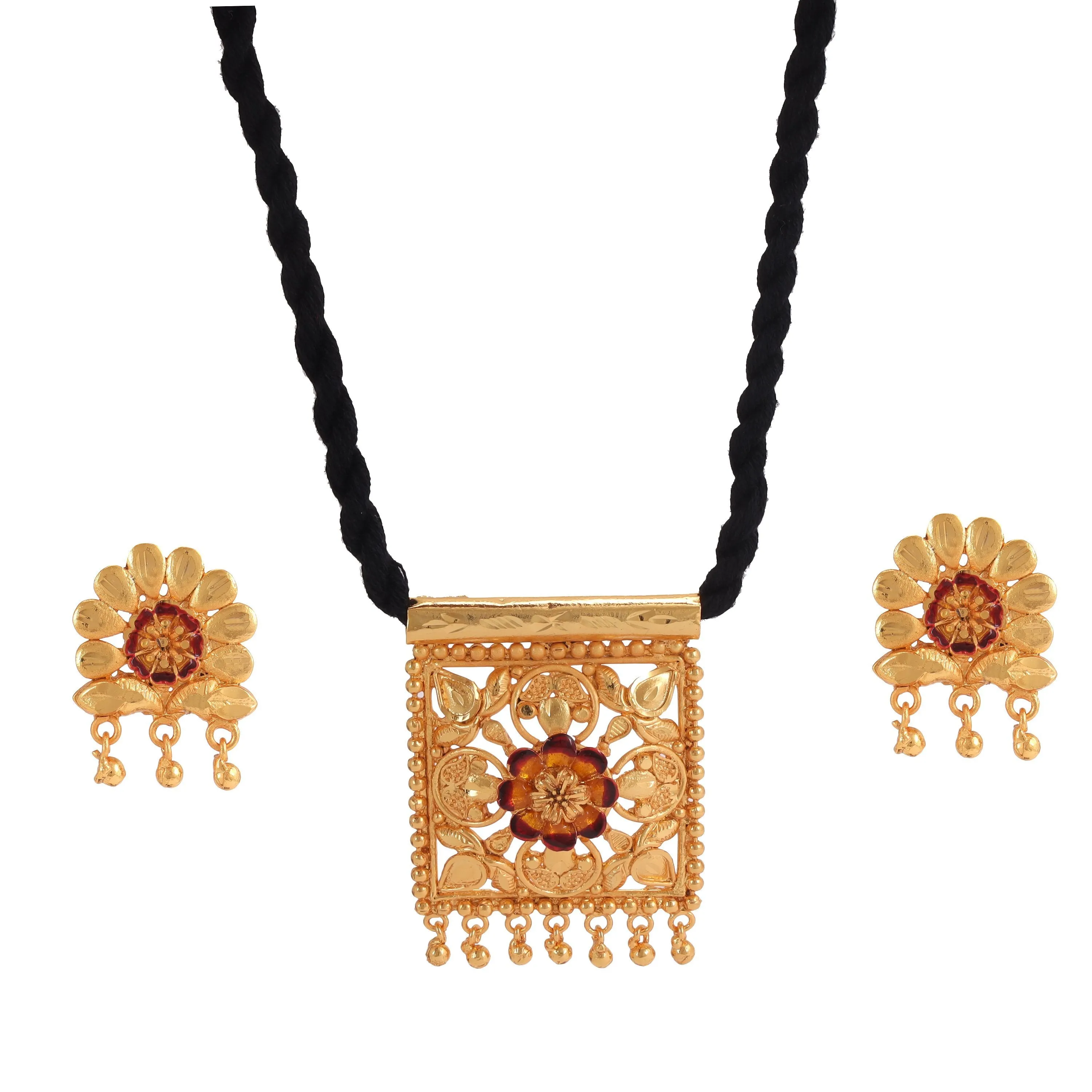 Square Locket With Black Tassel And Earrings set