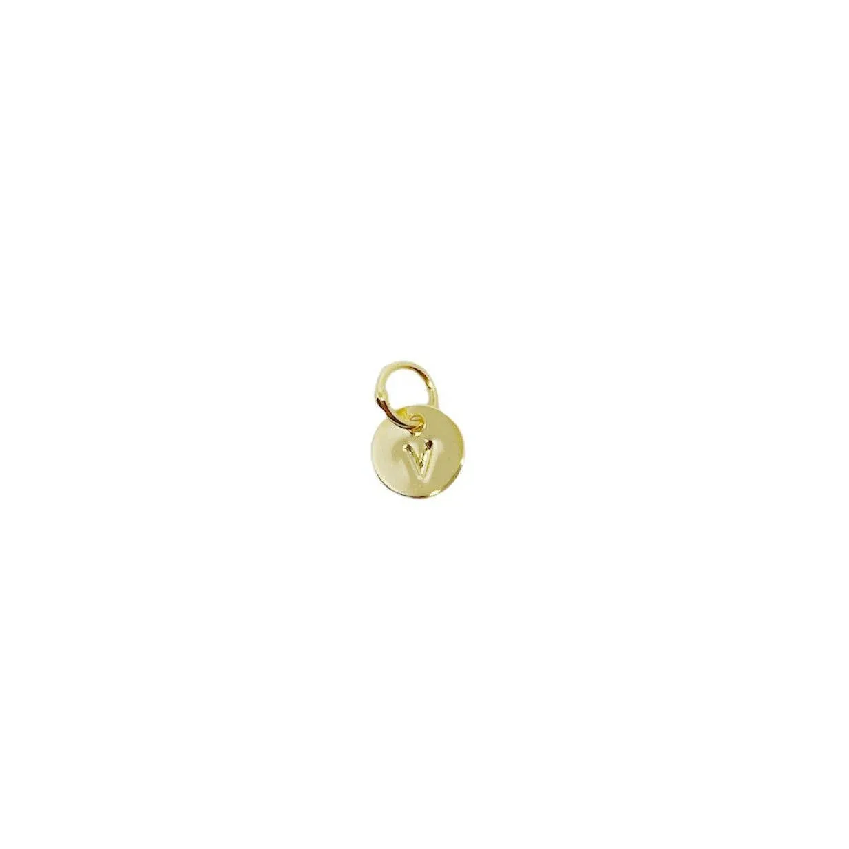 Stamped Tiny Initial Letter Charm in 18k Gold Filled Complete Alphabet- V