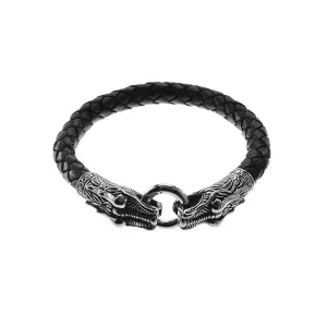 Steel Dragon Head Braided Leather Bracelet