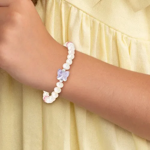 Sterling Silver Pearl Crystal Butterfly Children's Stretch Bracelet