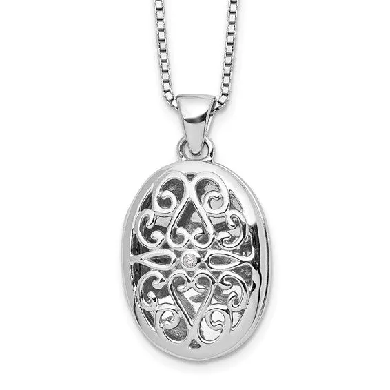 Sterling Silver 'White Ice' Diamond Filigree Oval Locket Necklace