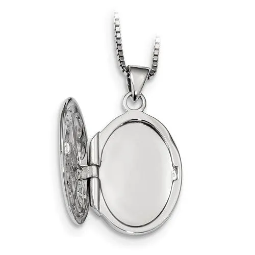 Sterling Silver 'White Ice' Diamond Filigree Oval Locket Necklace