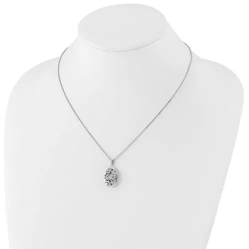 Sterling Silver 'White Ice' Diamond Filigree Oval Locket Necklace