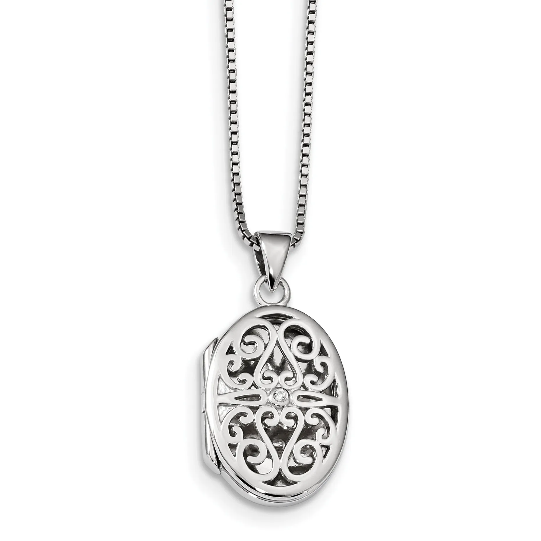 Sterling Silver 'White Ice' Diamond Filigree Oval Locket Necklace