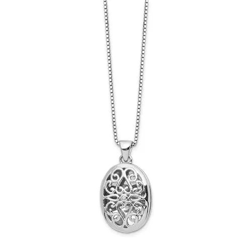 Sterling Silver 'White Ice' Diamond Filigree Oval Locket Necklace