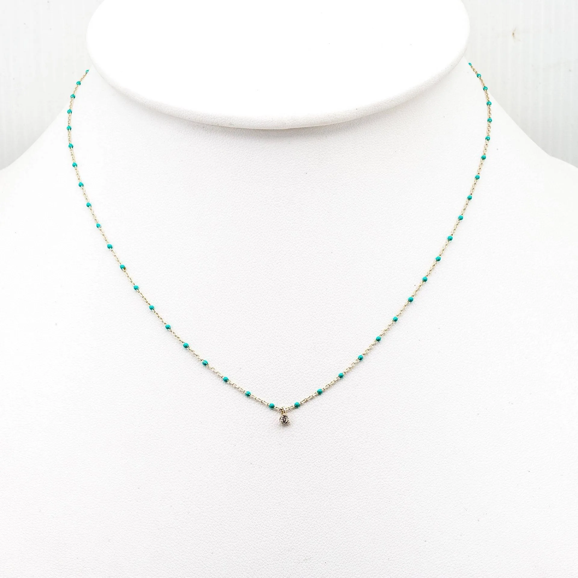 TAI Sterling Silver Enamel Beaded Necklace  With CZ Turquoise