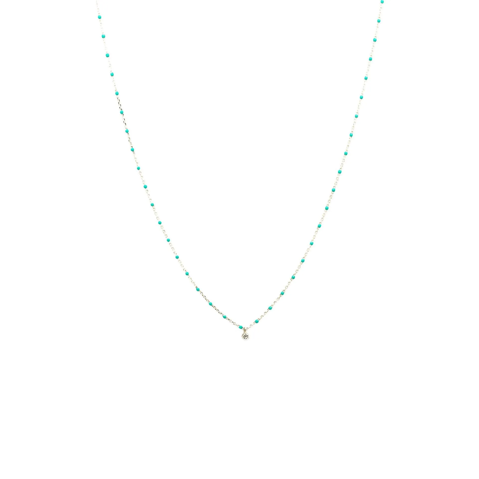 TAI Sterling Silver Enamel Beaded Necklace  With CZ Turquoise