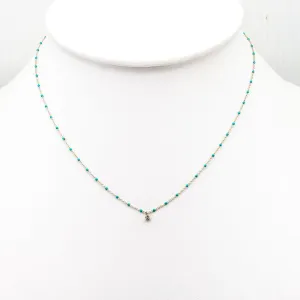 TAI Sterling Silver Enamel Beaded Necklace  With CZ Turquoise