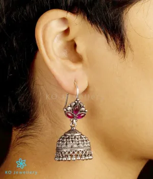 The Adhanika Silver Red Jhumka (Oxidised/Red/Hook)