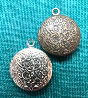 Tiny 1.5cm Floral Lockets - Bronze or Silver Tone