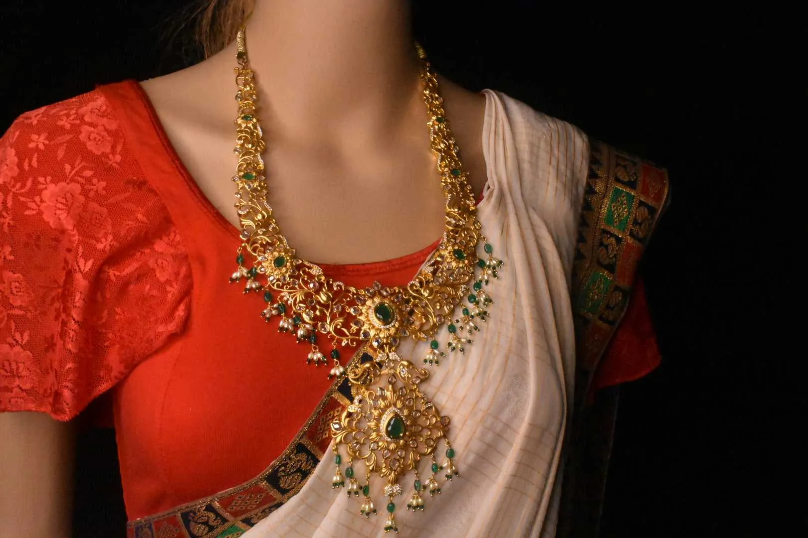 Traditional One Gram Gold Pachi Bridal Haar