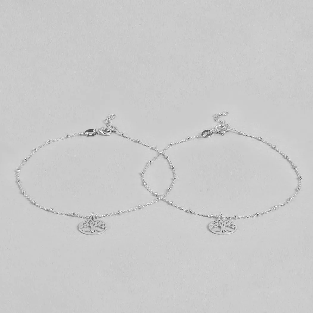 Tree of Life Rhodium Plated 925 Sterling Silver Anklets