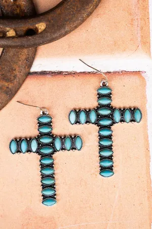 Turquoise Rockland Cross Earrings