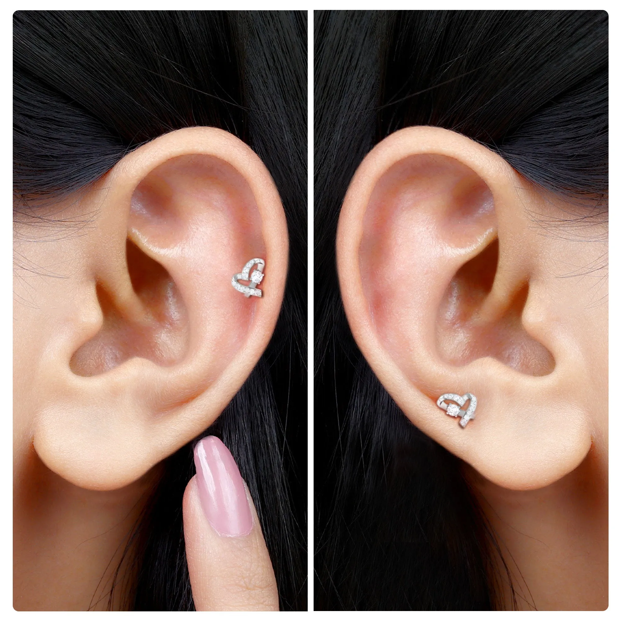 Unique Moissanite Heart Helix Earring in Gold