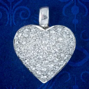 Vintage Diamond Heart Pendant 18ct Gold 0.80ct Of Diamond