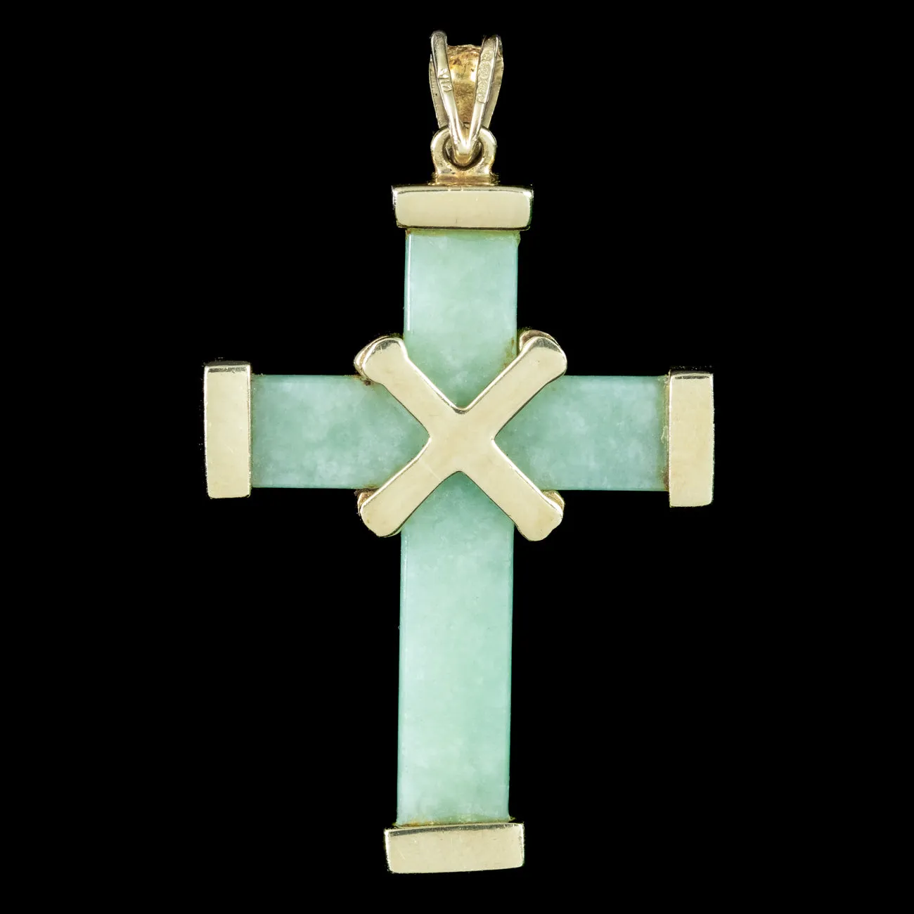 Vintage Jade Diamond Cross Pendant 9ct Gold