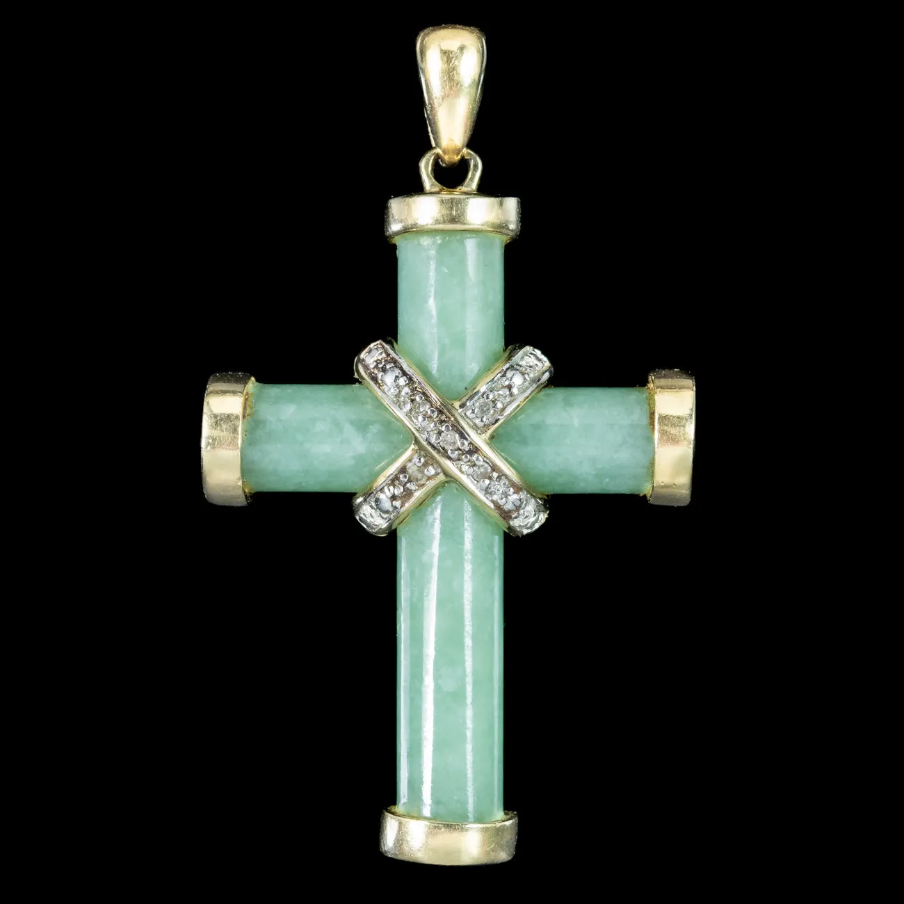 Vintage Jade Diamond Cross Pendant 9ct Gold