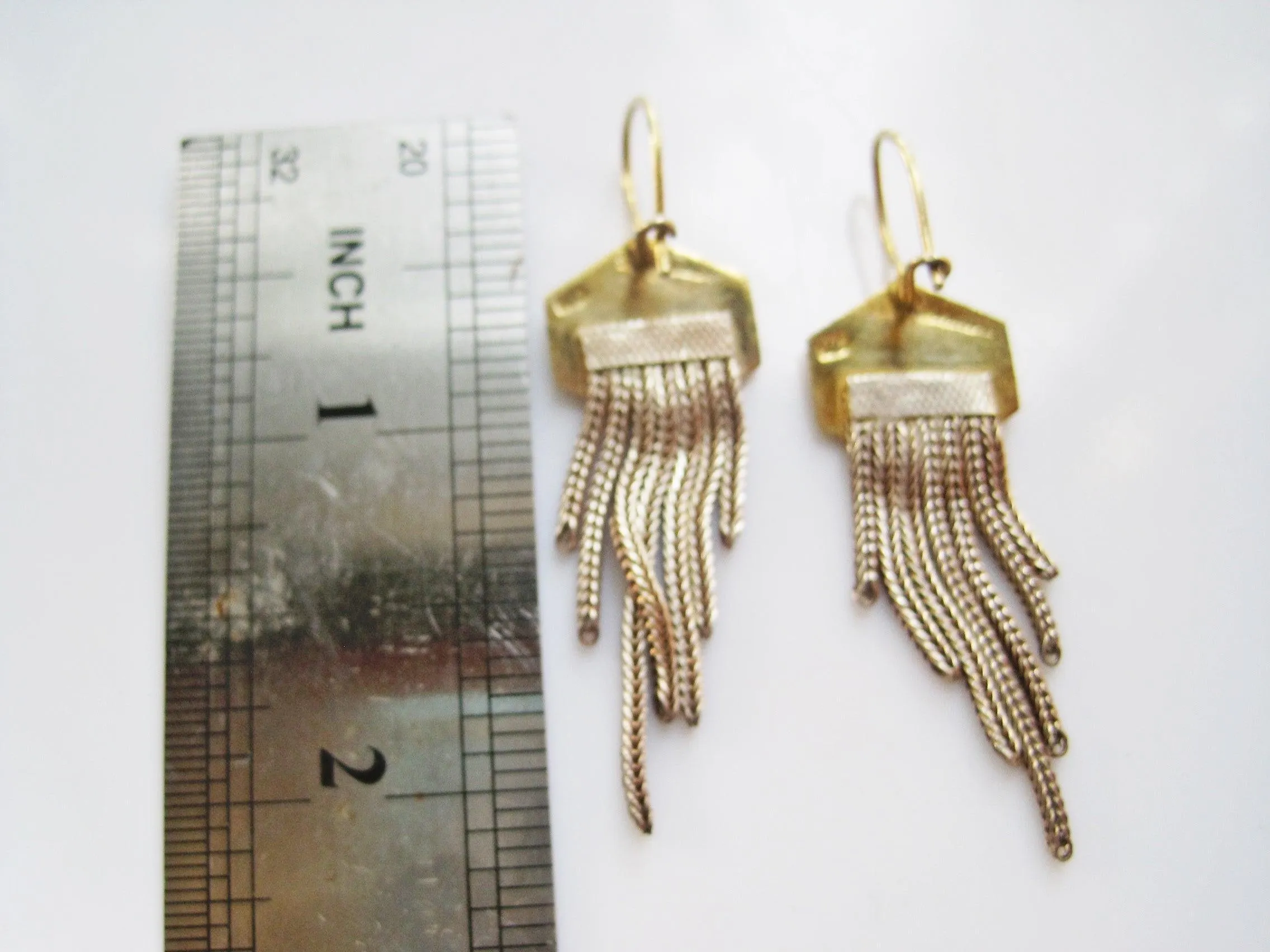 Vintage Turkish Enamel Earrings with Graduated Tassel of Foxtail Chains