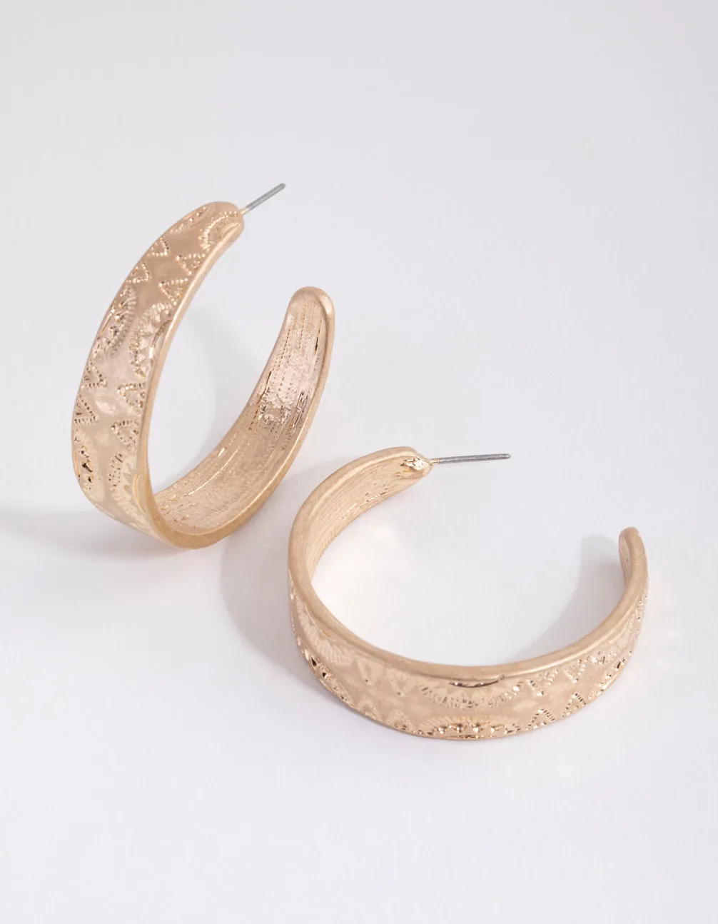 Washed Gold Etched C Hoop Earrings