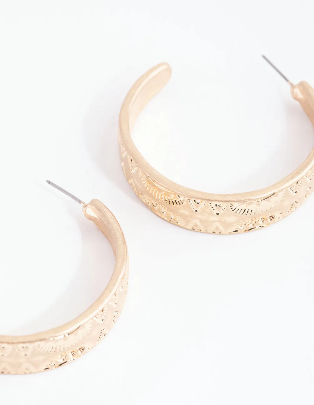 Washed Gold Etched C Hoop Earrings