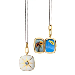 White Enamel Vermeil Cushion Locket with Blue Sapphire