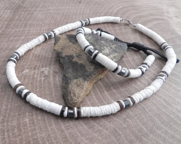 White Puka with Black accent Slider Bracelet