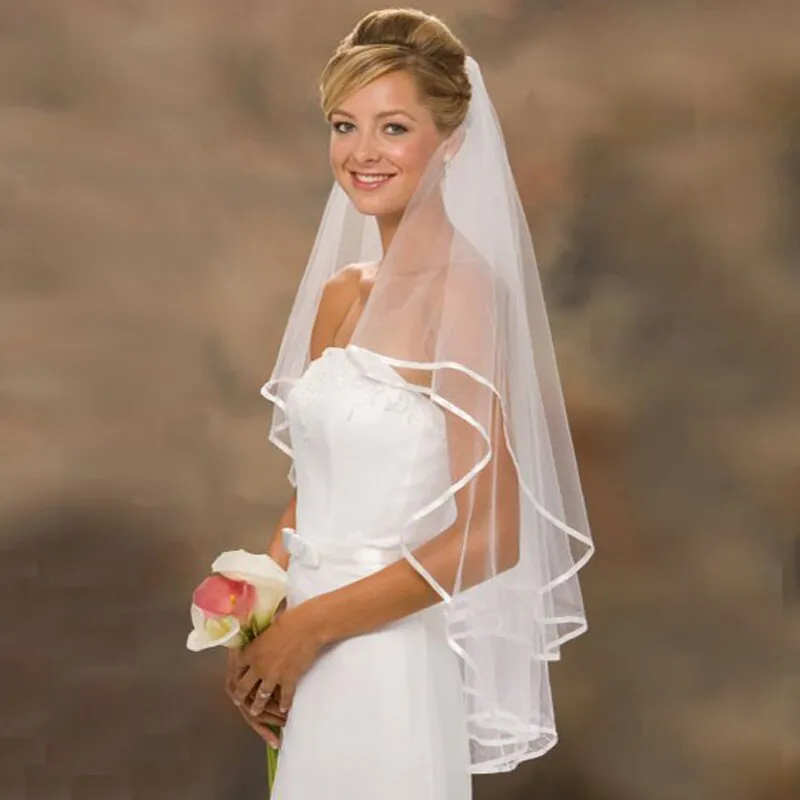 White/Ivory 2 Layer Elbow Wedding Bridal Veil with Comb