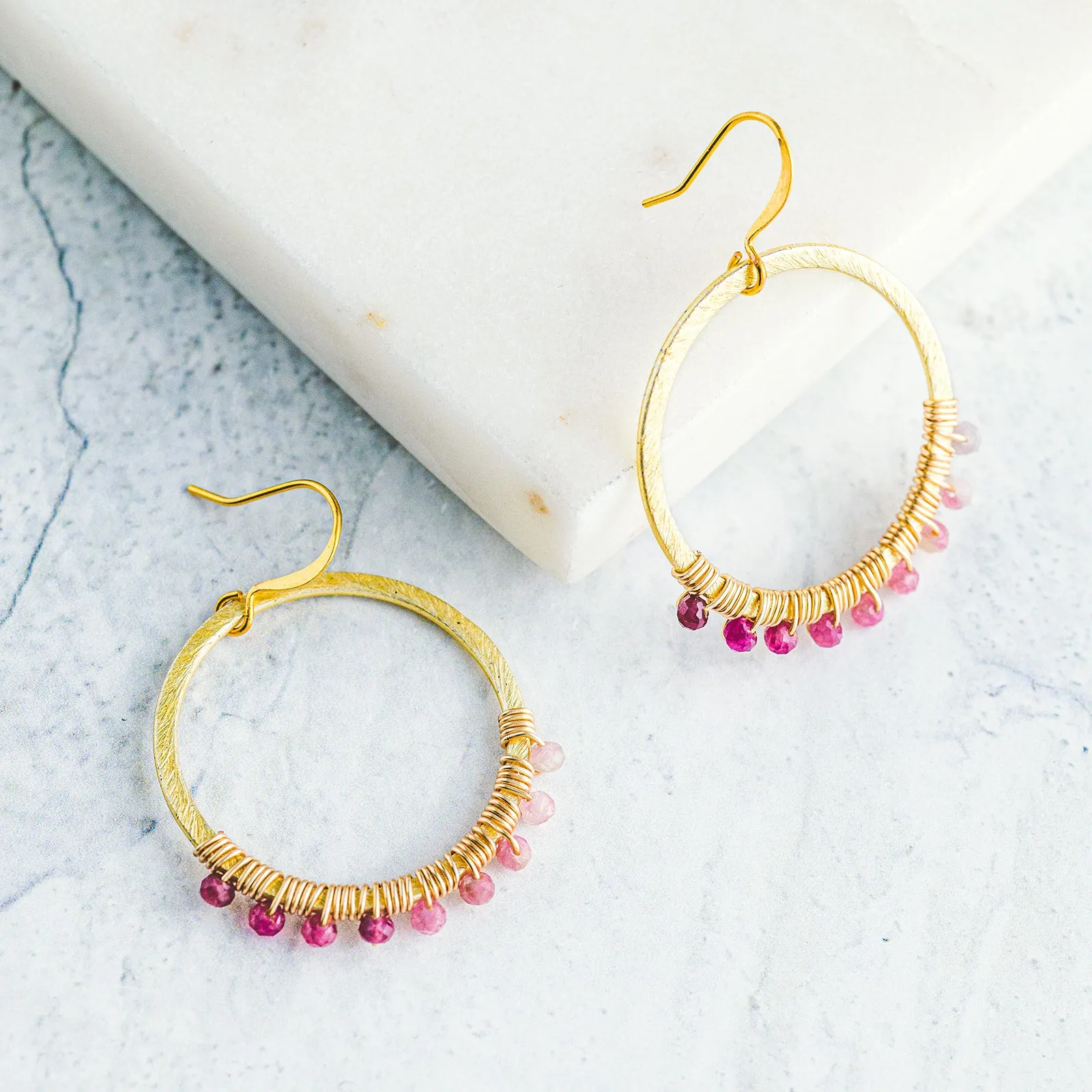 Wire Wrapped Crystal Hoop Earrings - Round