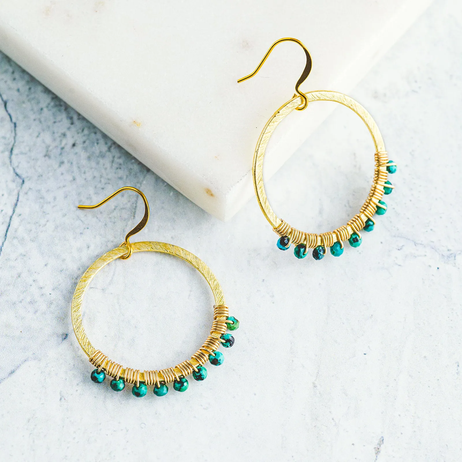 Wire Wrapped Crystal Hoop Earrings - Round