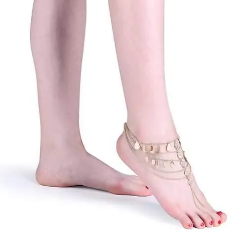 Women's Vintage Gold Plated Coin Tassel Barefoot Anklet